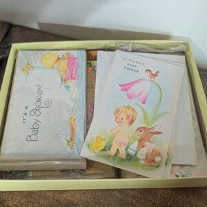 Vintage Box full of Baby Shower Invitations Thank You Cards Announcements Decor